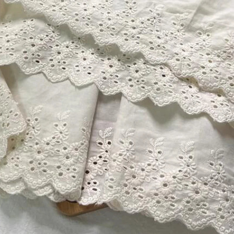 1Yard Multi-Color Flower Hollow Cotton Cloth Embroidery Lace Trim Fabric For Dress Curtain Bed Cuffs  Handmade Sewing Crafts