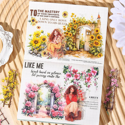 JIANQI 30 pcs Garden corner Decorative PVC Flowers Stickers Scrapbooking Label Diary Stationery Album Phone Cup Journal Planner