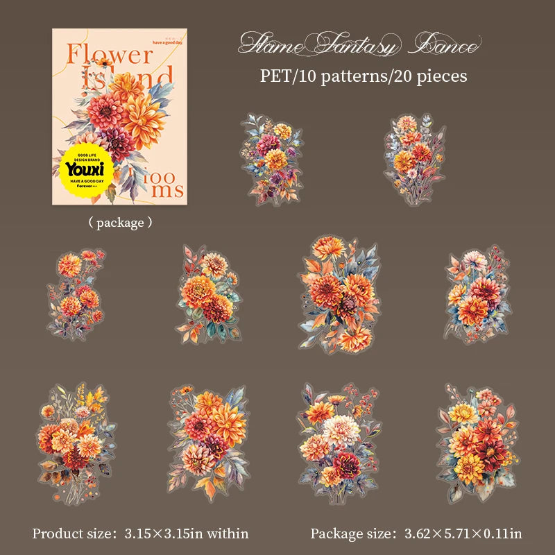 20pcs Hot stamping plant flowers Sticker Large size Junk Journal DIY Scrapbooking School Supplies Collage Stationery Stickers