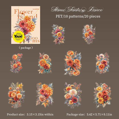20pcs Hot stamping plant flowers Sticker Large size Junk Journal DIY Scrapbooking School Supplies Collage Stationery Stickers