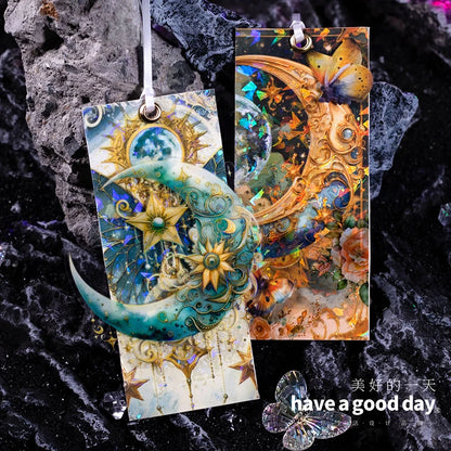 JIANQI 5 Pcs Stars and Moon Stickers Transparent Decorative Decals For Scrapbooking Stick Labels Junk Journal Supplies