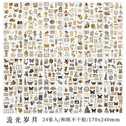 JIANQI 24 PCS Die cut Stickers book Retro butterfly flower Decorative handmade Scrapbooking Material Diary Album Craft Supplies