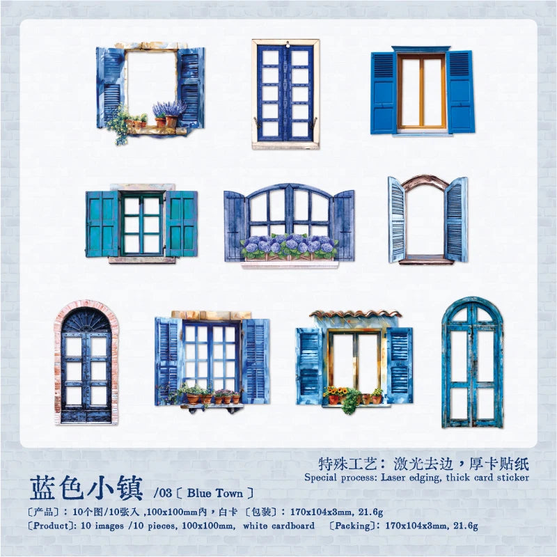JIANQI 10 Sheets Large size doors and windows Stickers Decorative handmade Scrapbooking Material Diary Album Craft Supplies