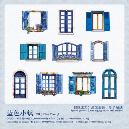 JIANQI 10 Sheets Large size doors and windows Stickers Decorative handmade Scrapbooking Material Diary Album Craft Supplies
