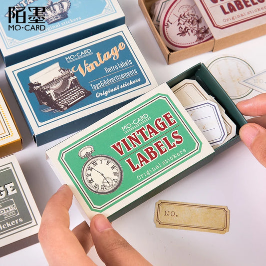 JIANQI Vintage Boxed Stickers 60 pcs Memorandum Retro Decor Sticker Diy handmade Label Scrapbooking Material Stationery Supplies