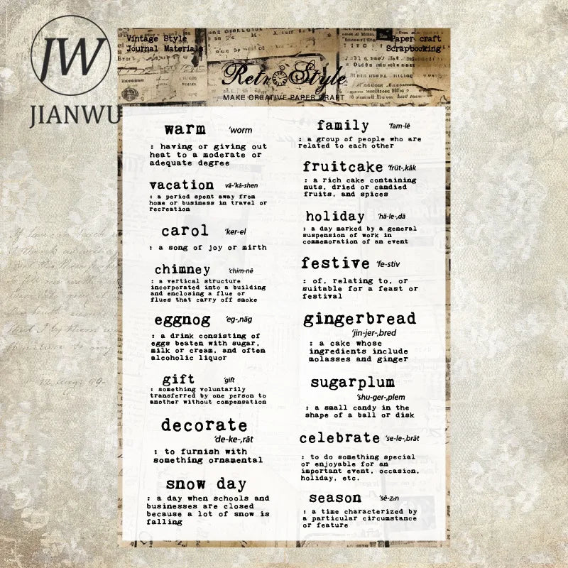 JIANWU Vintage English Text Label Material Collage Transparent Silicone Stamp Creative DIY Journal Student Supplies Stationery
