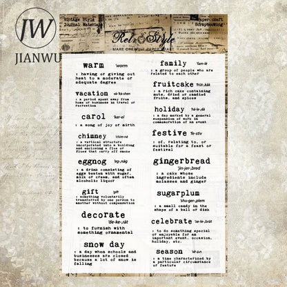 JIANWU Vintage English Text Label Material Collage Transparent Silicone Stamp Creative DIY Journal Student Supplies Stationery