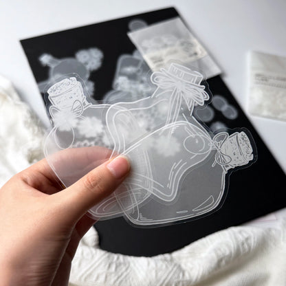 40pcs Transparent PET Vintage Bottle Flowers Crystal Ink Stickers Scrapbook DIY Sticker Craft Journaling Scrapbooking Material