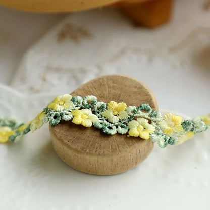 1Yard Pink Green Lace Trim Craft Flower Lace Fabric Venise Floral Embroidered Applique Decorated Lace Ribbon 2CM Wide