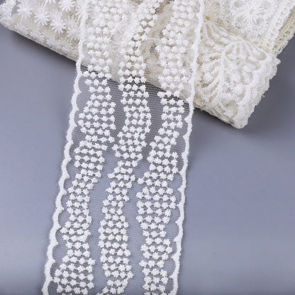2 Yards Beige Mesh Gauze Bow Embroidery Lace Fabric Sewing DIY Wedding Decoration Gift Package Trim Headdress Accessories Crafts