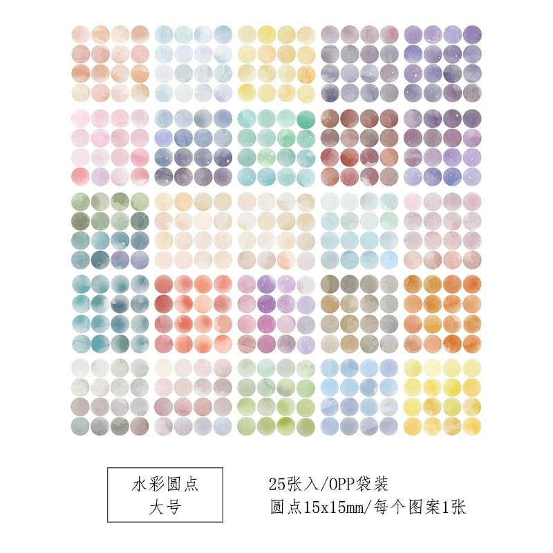 100 Sheets Watercolor Polka Dot Sticker Bullet Journaling Accessories Scrapbooking DIY Color Label Washi Sticker Stationery Gift