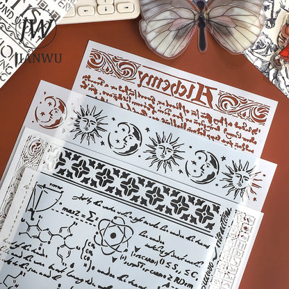JIANWU Vintage Planetary Chart Symbol Border Flower Landscape Material Collage stamp Shading Board Creative Journal Stationery