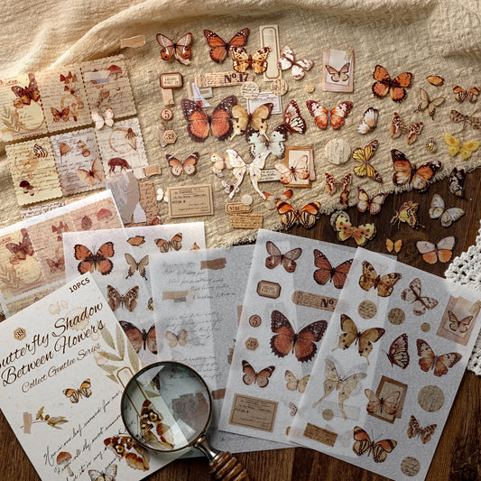10 pcs PET Die cut Stickers book Butterfly Plants Flowers Decorative handmade Scrapbooking Material Diary Album Craft Supplies