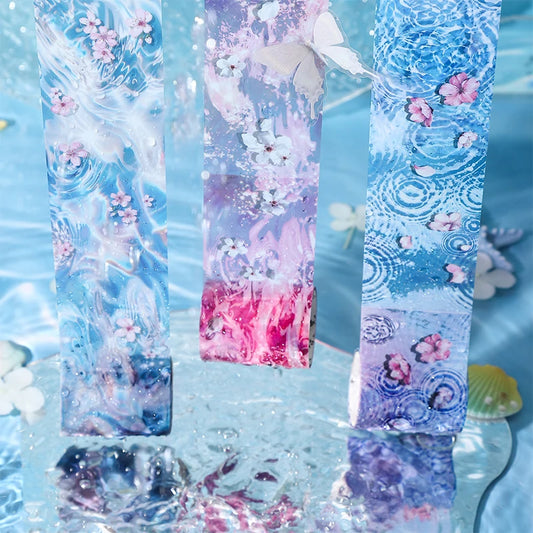 JIANQI 50mm*2m Transparent PET Aesthetic Tape Flower Tape Decor Junk Journal DIY Scrapbooking School Supplies Collage Tapes