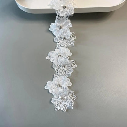 1Yard Multi-Color Pearl Flower Embroidery Lace Fabric Trim DIY Clothing Wedding Decoration Home Sewing Supplies Applique