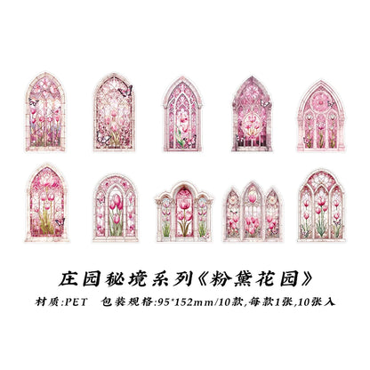 10pcs Flowers Window Sticker PET Materials Collage Junk Journal DIY Scrapbooking Supplies Aesthetics Decor Sticker