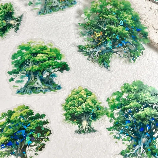 10pcs/pack Landscape of plants and trees Stickers Large size Junk Journal DIY Srapbooking PET Aesthetics Decor Sticker