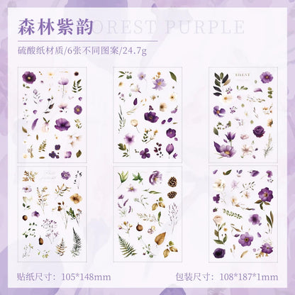 JIANQI 6 sheet Die cutting Flower Stickers Junk Journal Sticker Package DIY Diary Decoration Sticker Album Scrapbooking