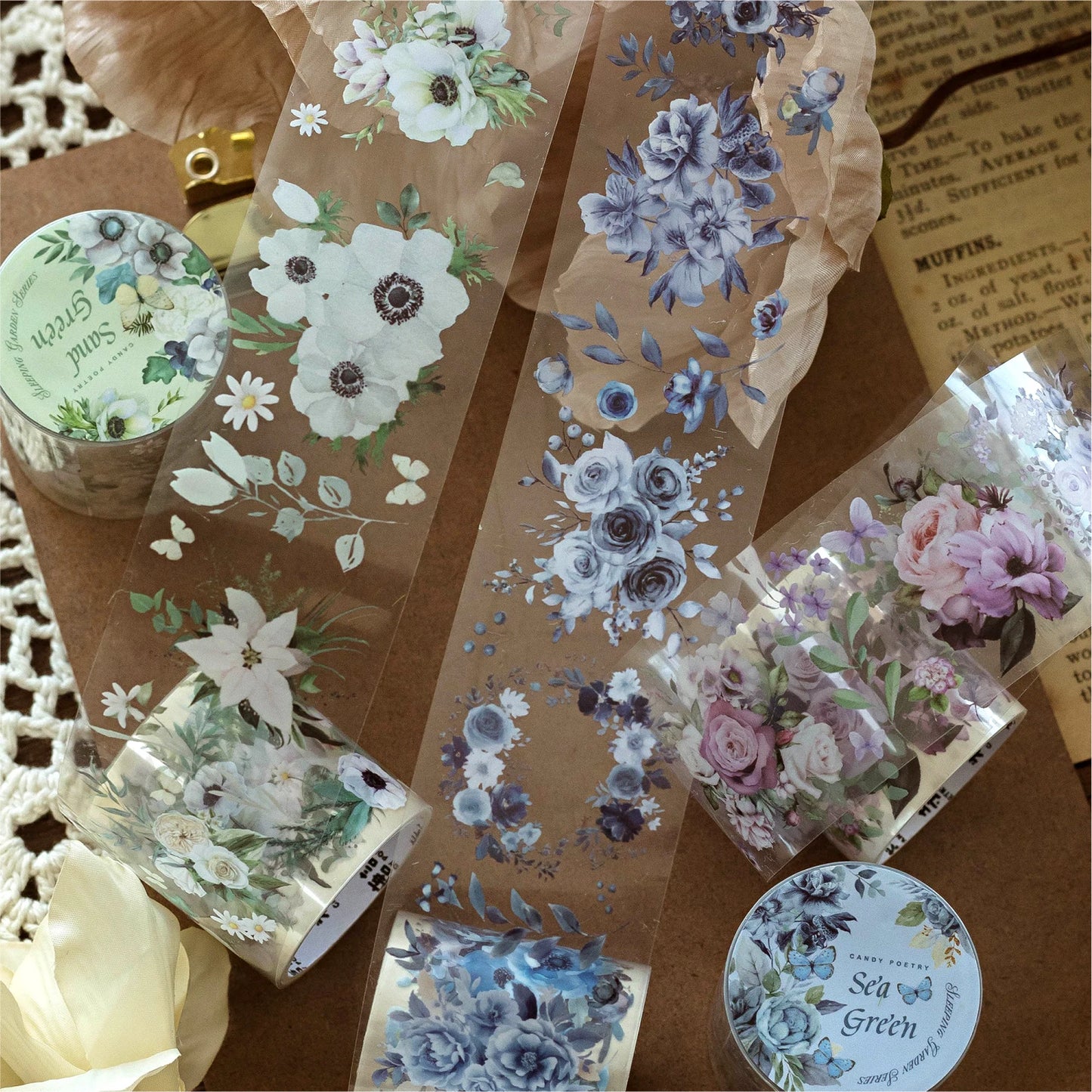JIANQI 40mm*2m PET Flower Tape for Diary Scrapbooking DIY Deco Junk Journal Creative Stationery School Supplies Masking Tapes