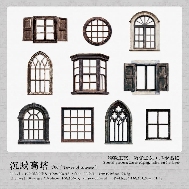 JIANQI 10 Sheets Large size doors and windows Stickers Decorative handmade Scrapbooking Material Diary Album Craft Supplies