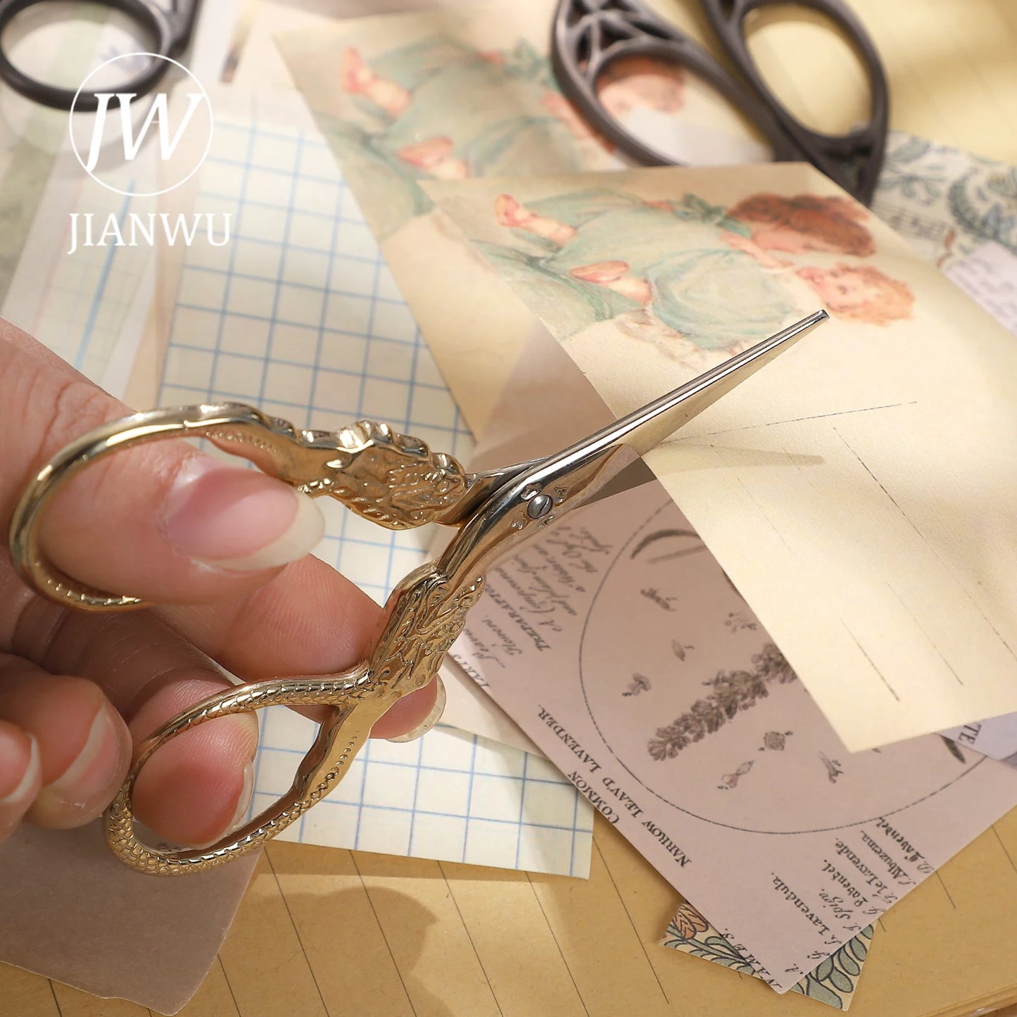 JIANWU  Vintage Crane Stainless Steel Scissors Cutting Tools Creative DIY Student Supplies Stationery