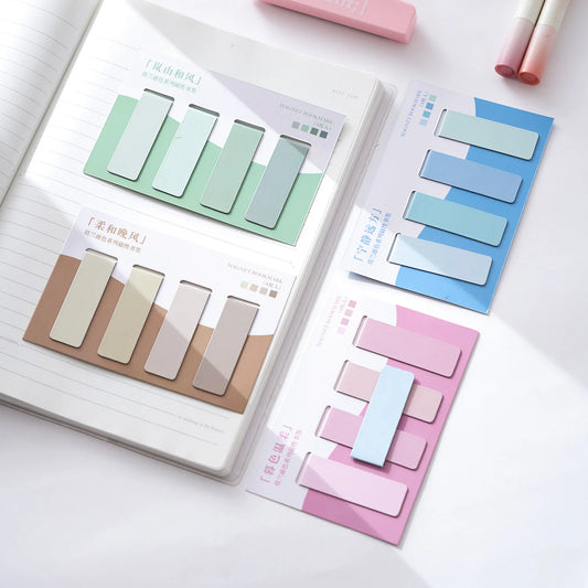 JIANQI 4 pcs/pack Magnetic bookmark Morandi style simple literary pattern bookmark Reading tool School office supplies