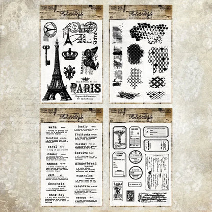 JIANWU Vintage English Text Label Material Collage Transparent Silicone Stamp Creative DIY Journal Student Supplies Stationery