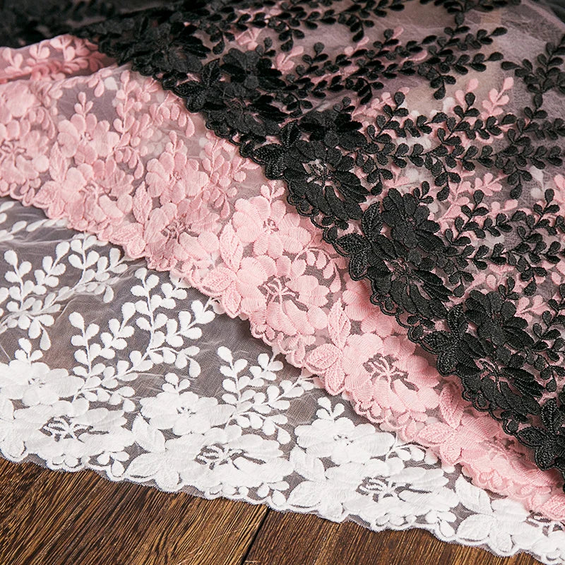1Yard White Lace Fabric Cotton Embroidered Sewing Supplies  DIY Dress Garment  Accessories 32cm Width