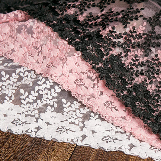 1Yard White Lace Fabric Cotton Embroidered Sewing Supplies  DIY Dress Garment  Accessories 32cm Width