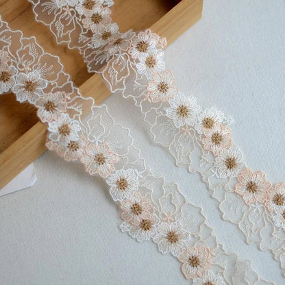 1 Yard Embroidered Green Purple White Flower Lace Fabric Sewing DIY Trim Ruffle Applique Ribbon Collar Decor