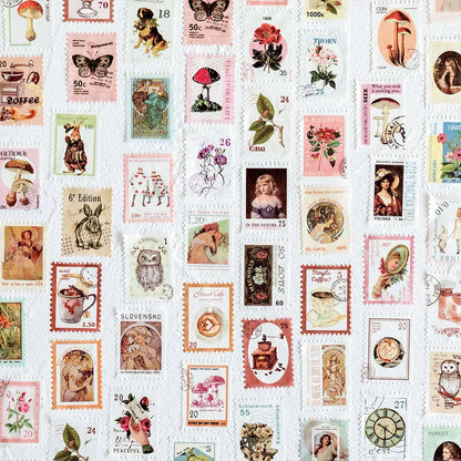 JIANQI Vintage Stamp Plant Washi Tape Stick Labels Paper Stickers Masking tape DIY Scrapbooking Material Craft Supplies