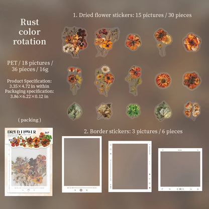 JIANQI 30 pcs Dried flower border PET Stickers Decorative handmade Scrapbooking Material Diary Album Craft Supplies