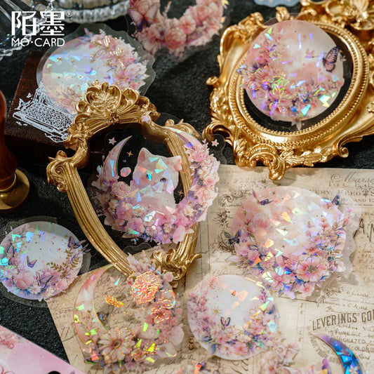 JIANQI 20pcs Moon Flower Butterfly Sticker PET Materials Collage Junk Journal DIY Scrapbooking Supplies Aesthetics Decor Sticker