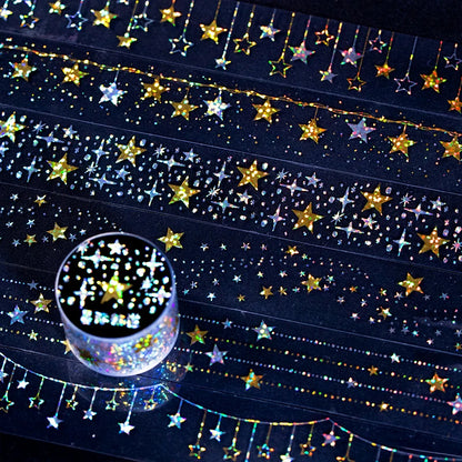JIANQI 30mm*2m PET Tapes Sparkling Stars DIY Scrapbooking Decor Photo Album Collage Junk Journal Materials Aesthetics Tapes
