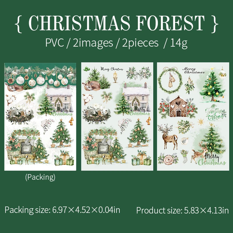 JIANQI 2pcs/pack pvc Stickers Christmas Party Creative Waterproof Adhesive DIY Hand Made Collage Junk Journal Scrapbook Supplies