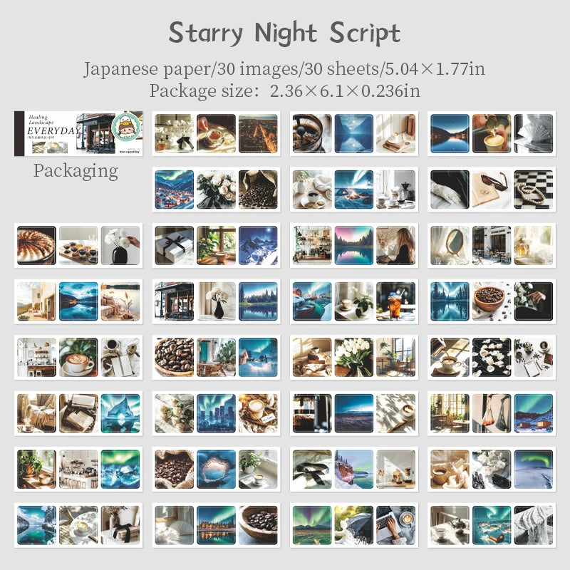 JIANQI 30pcs/pack 90patterns/pack Daily Scenery Stickers Book Scrapbooking Junk Journal Creative Stationery DIY Deco Stickers