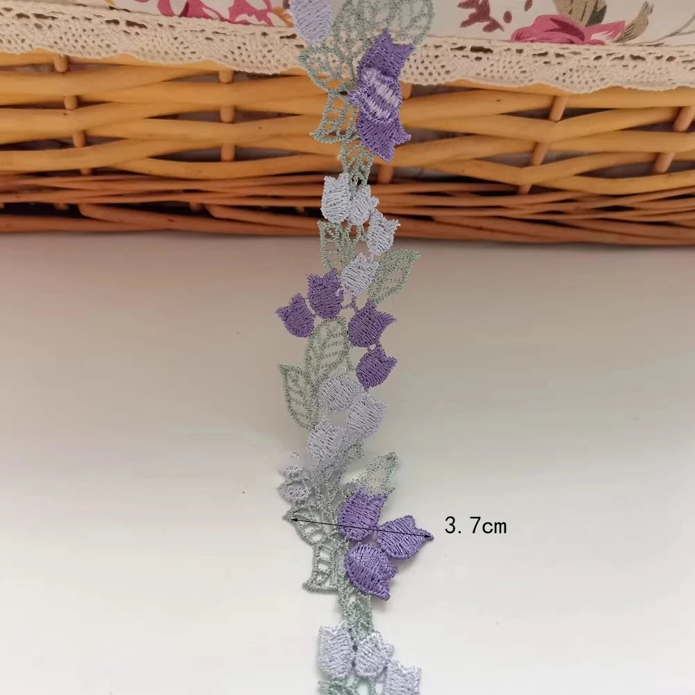 1 Yard Purple Orange Flower Embroidery Ribbon Lace Fabric Sticker DIY Sewing Supplies 3.7cm Wide