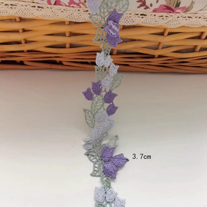 1 Yard Purple Orange Flower Embroidery Ribbon Lace Fabric Sticker DIY Sewing Supplies 3.7cm Wide