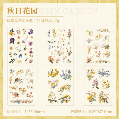 JIANQI 6 sheet Die cutting Flower Stickers Junk Journal Sticker Package DIY Diary Decoration Sticker Album Scrapbooking