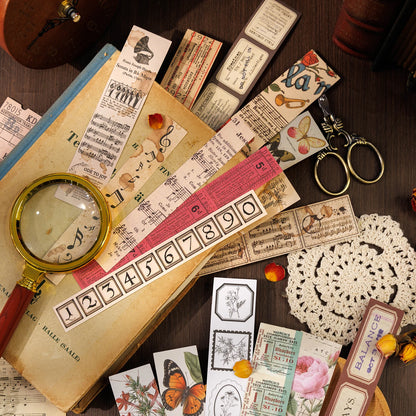 JIANQI 30pcs Vintage Long strip Sticker Pack Junk Journal DIY Scrapbooking Supplies Collage Stationery Stickers