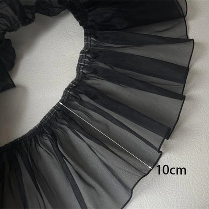 1 Yard Black White Organza Lace Fabric  Pleated Waves And Three-Dimensional  For Clothing Home Trimming Accessories Sew Applique