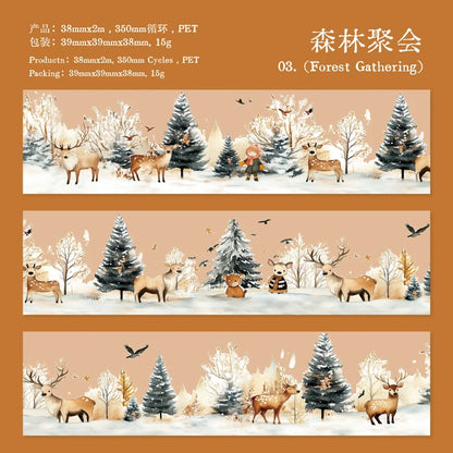 JIANQI 38mm*2m PET Winter snow scenery Tapes DIY Scrapbooking Decor Photo Album Collage Journalling Materials Aesthetics Sticker