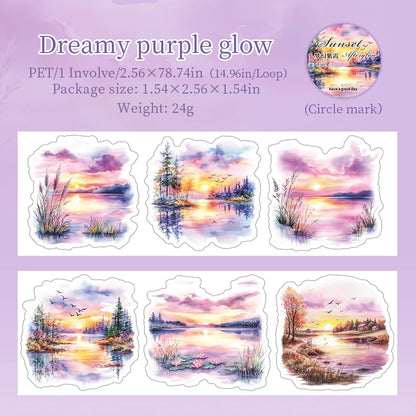 JIANQI 65mm*2m Sunset Landscape Tapes DIY Scrapbooking Decor Photo Album Collage Journalling Materials Aesthetics Stickers