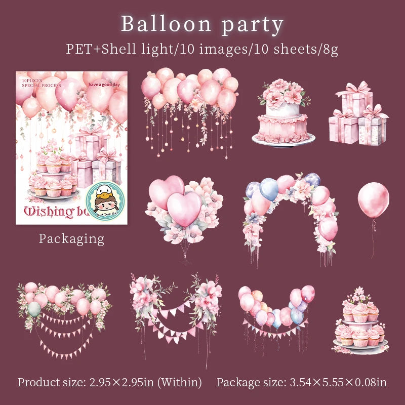 10pcs Balloon ribbon party Scrapbooking Stickers wishing balloon Junk Journal Gold Planner Stationery Sticker Planner Decorative