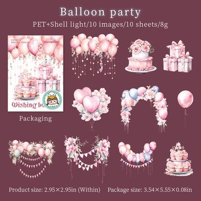 10pcs Balloon ribbon party Scrapbooking Stickers wishing balloon Junk Journal Gold Planner Stationery Sticker Planner Decorative