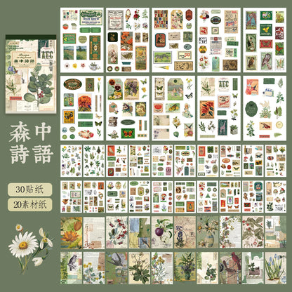 JIANQI 50 pcs Material Paper Sticker Sets Diy Scrapbooking junk journal Hand made Planner Collage material Craft Supplies