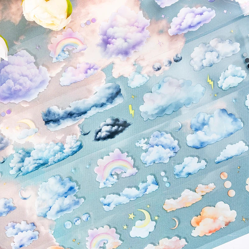 JIANQI 50mm*2m Ins Transparent PET Tapes Rainbow clouds DIY Scrapbooking Collage Stationery Decor Journalling Materials Tapes