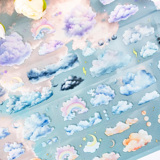 JIANQI 50mm*2m Ins Transparent PET Tapes Rainbow clouds DIY Scrapbooking Collage Stationery Decor Journalling Materials Tapes