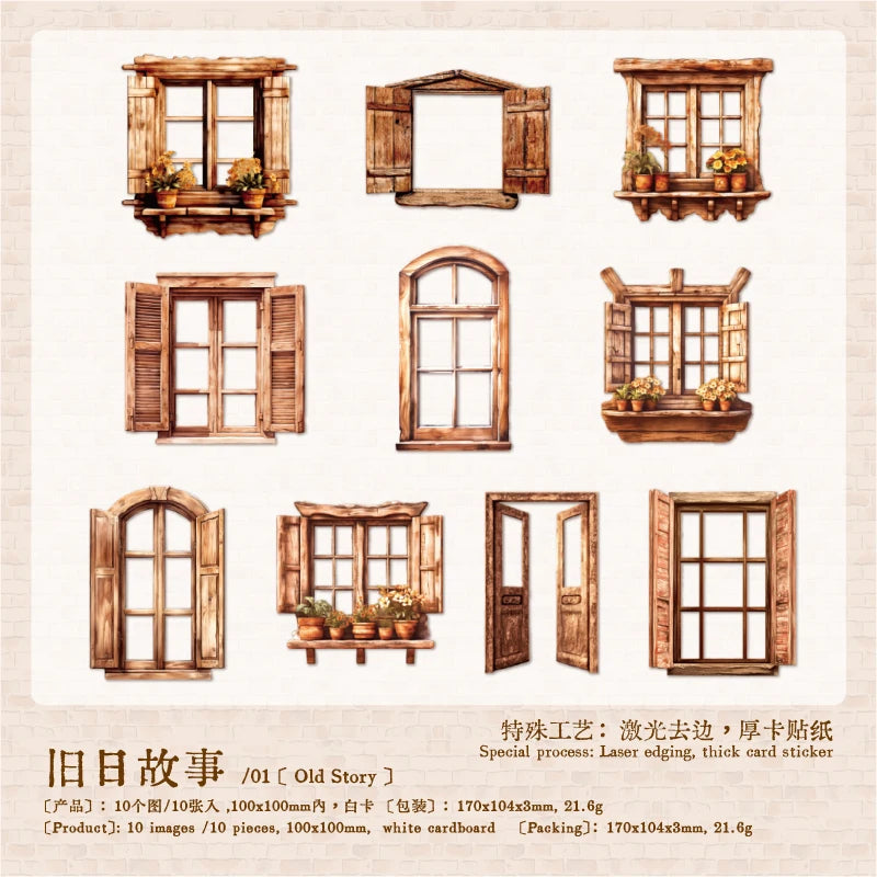 JIANQI 10 Sheets Large size doors and windows Stickers Decorative handmade Scrapbooking Material Diary Album Craft Supplies