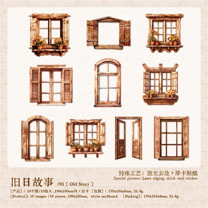 JIANQI 10 Sheets Large size doors and windows Stickers Decorative handmade Scrapbooking Material Diary Album Craft Supplies